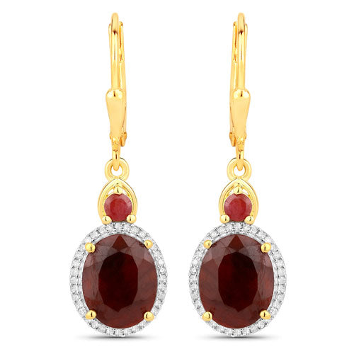 Aretes de plata de ley .925 con rubíes teñidos de 6,98 quilates y diamantes blancos