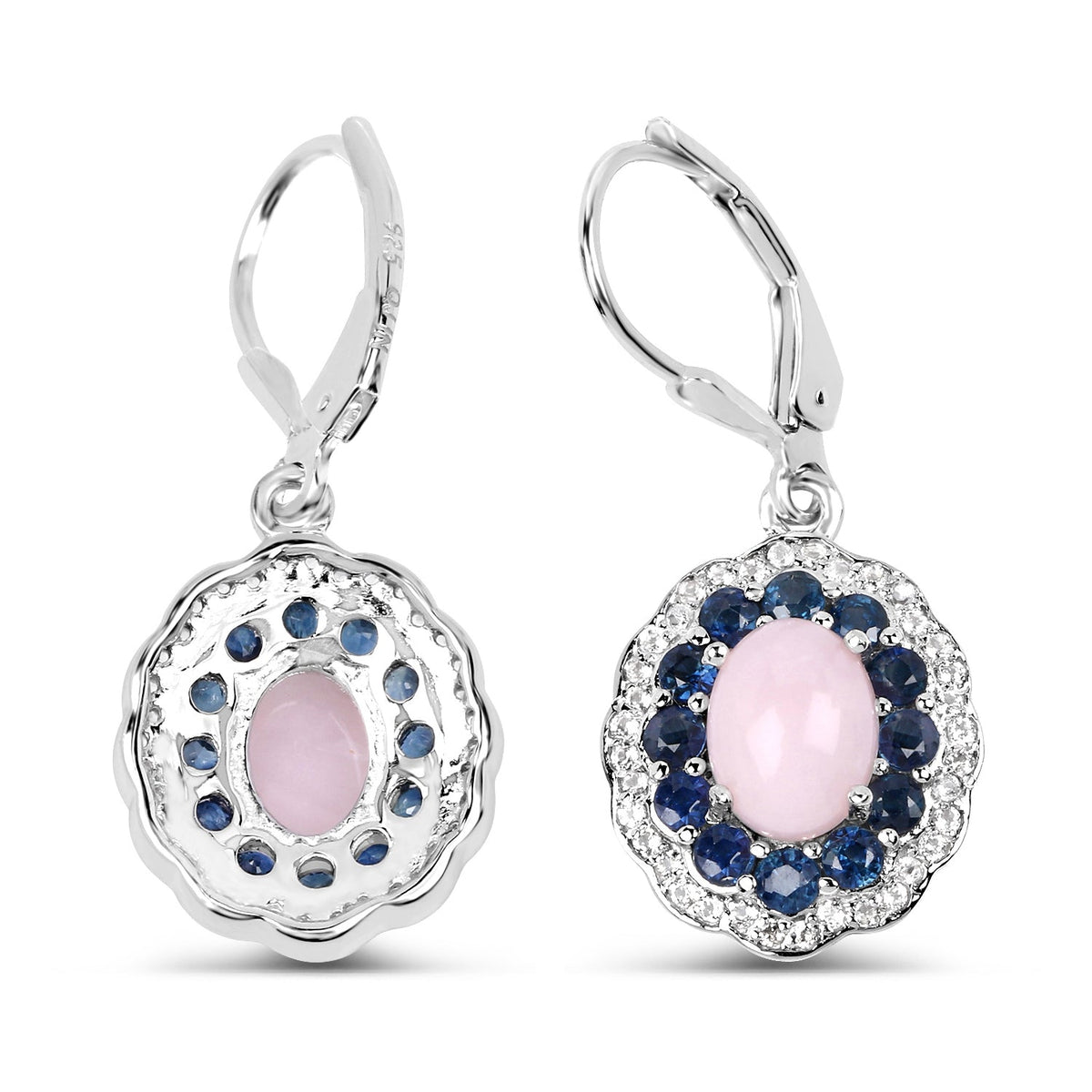 Pendientes de plata de ley .925 con ópalo auténtico de 4.00 quilates, zafiro rosa, azul y topacio blanco