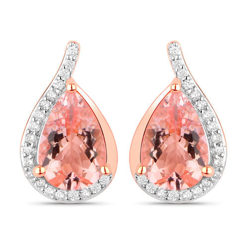Pendientes de oro rosa de 14 quilates con morganita genuina de 2,43 quilates y diamantes blancos