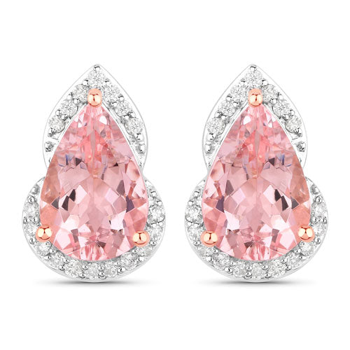 Pendientes de oro rosa de 14 quilates con morganita auténtica de 2,37 quilates y diamantes blancos