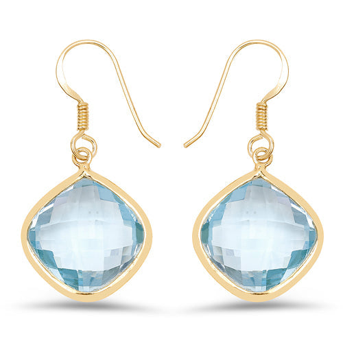 Pendientes de plata esterlina .925 con topacio azul genuino de 29.00 quilates y baño de oro amarillo de 14 quilates