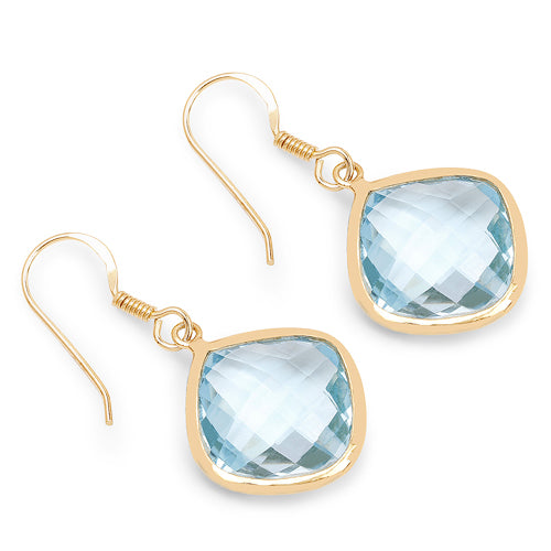 Pendientes de plata esterlina .925 con topacio azul genuino de 29.00 quilates y baño de oro amarillo de 14 quilates