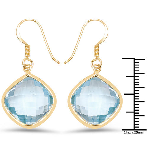Pendientes de plata esterlina .925 con topacio azul genuino de 29.00 quilates y baño de oro amarillo de 14 quilates