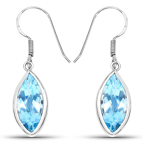 Pendientes de Plata de Ley .925 con Topacio Azul Genuino de 9.76 Quilates