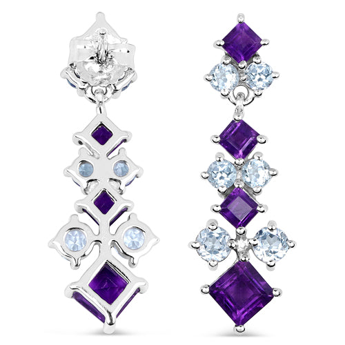 4.94 Carat Genuine Amethyst & Blue Topaz .925 Sterling Silver Earrings - изображение 7 из 7