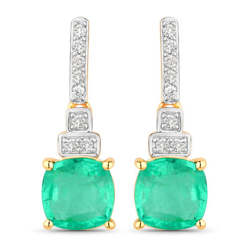 Pendientes de oro amarillo de 14 quilates con esmeralda etíope genuina de 2.72 quilates y diamantes blancos