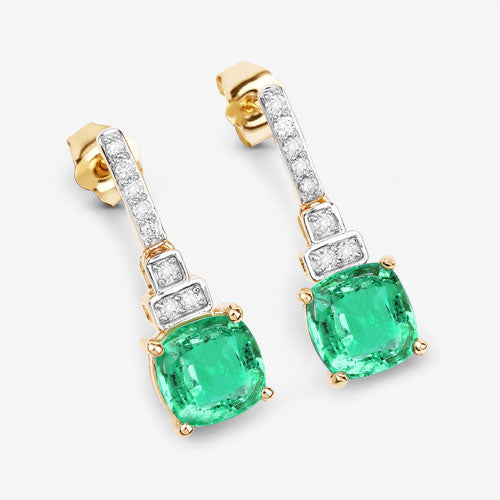 Pendientes de oro amarillo de 14 quilates con esmeralda etíope genuina de 2.72 quilates y diamantes blancos