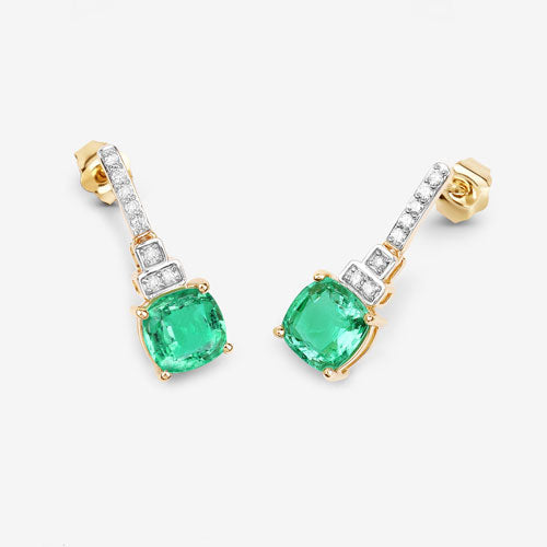 Pendientes de oro amarillo de 14 quilates con esmeralda etíope genuina de 2.72 quilates y diamantes blancos