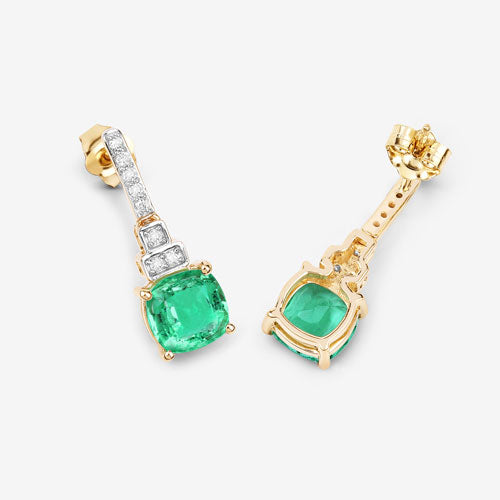 Pendientes de oro amarillo de 14 quilates con esmeralda etíope genuina de 2.72 quilates y diamantes blancos
