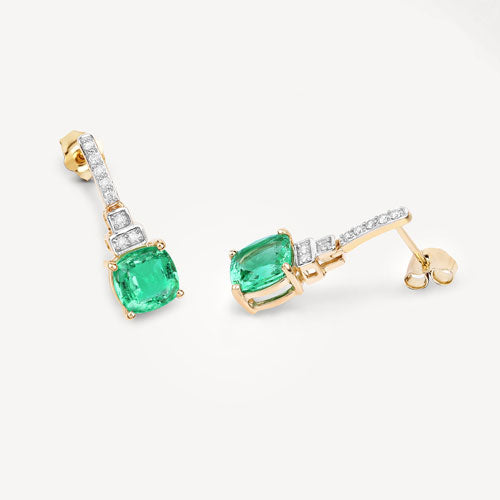 Pendientes de oro amarillo de 14 quilates con esmeralda etíope genuina de 2.72 quilates y diamantes blancos