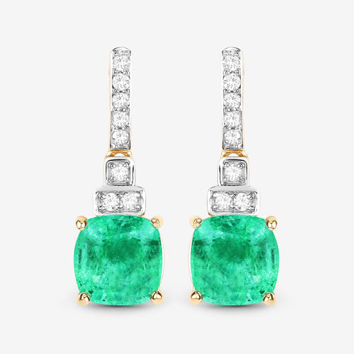 Pendientes de oro amarillo de 14 quilates con esmeralda etíope genuina de 2.72 quilates y diamantes blancos