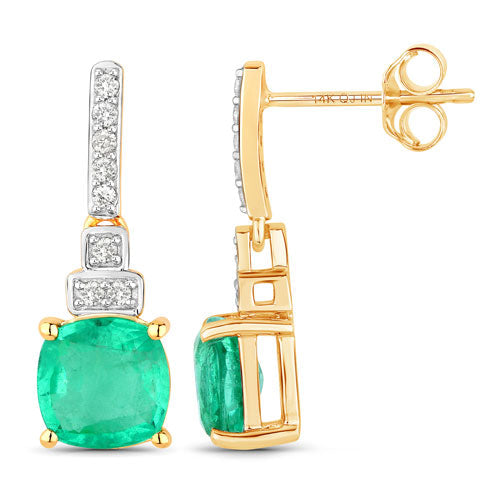 Pendientes de oro amarillo de 14 quilates con esmeralda etíope genuina de 2.72 quilates y diamantes blancos