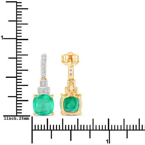 Pendientes de oro amarillo de 14 quilates con esmeralda etíope genuina de 2.72 quilates y diamantes blancos