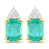 2.87 Carat Genuine Ethiopian Emerald and White Diamond 14K Yellow Gold Earrings