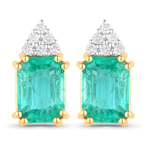 Pendientes de oro amarillo de 14 quilates con esmeralda etíope genuina de 2,87 quilates y diamantes blancos