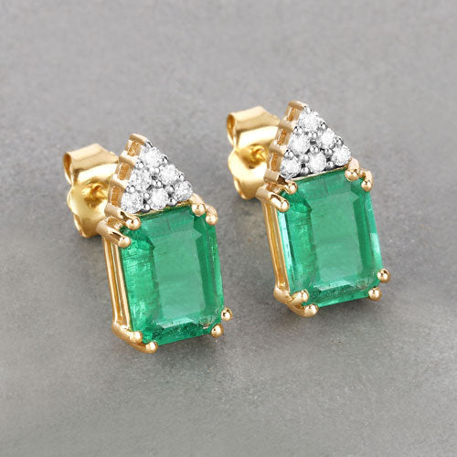 Pendientes de oro amarillo de 14 quilates con esmeralda etíope genuina de 2,87 quilates y diamantes blancos