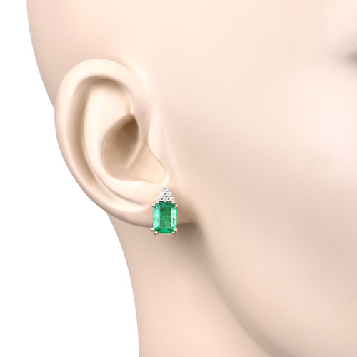 Pendientes de oro amarillo de 14 quilates con esmeralda etíope genuina de 2,87 quilates y diamantes blancos