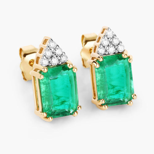 Pendientes de oro amarillo de 14 quilates con esmeralda etíope genuina de 2,87 quilates y diamantes blancos
