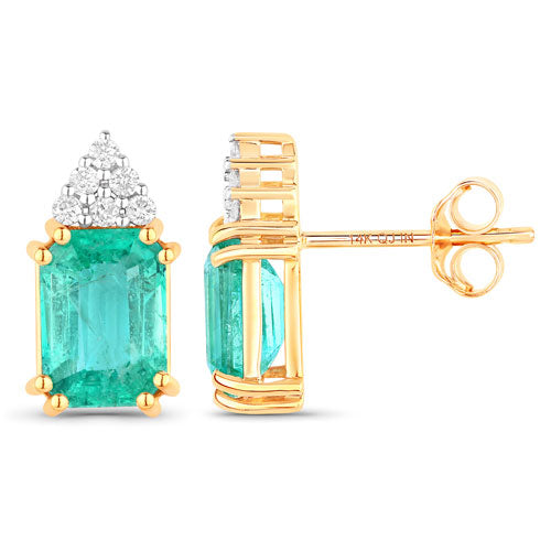 Pendientes de oro amarillo de 14 quilates con esmeralda etíope genuina de 2,87 quilates y diamantes blancos