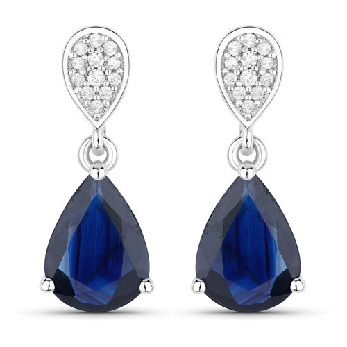 Pendientes de oro blanco de 10K con zafiro azul auténtico de 2,76 quilates y diamantes blancos