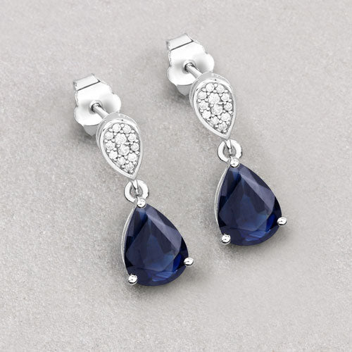 Pendientes de oro blanco de 10K con zafiro azul auténtico de 2,76 quilates y diamantes blancos