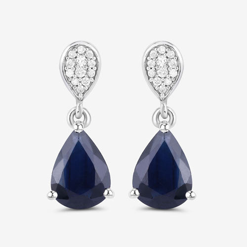 Pendientes de oro blanco de 10K con zafiro azul auténtico de 2,76 quilates y diamantes blancos
