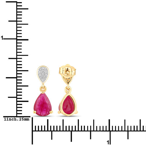 Pendientes de Oro Amarillo de 10K con Rubí Genuino de 2.46 Quilates y Diamantes Blancos