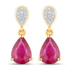 2.46 Carat Genuine Ruby and White Diamond 14K Yellow Gold Earrings