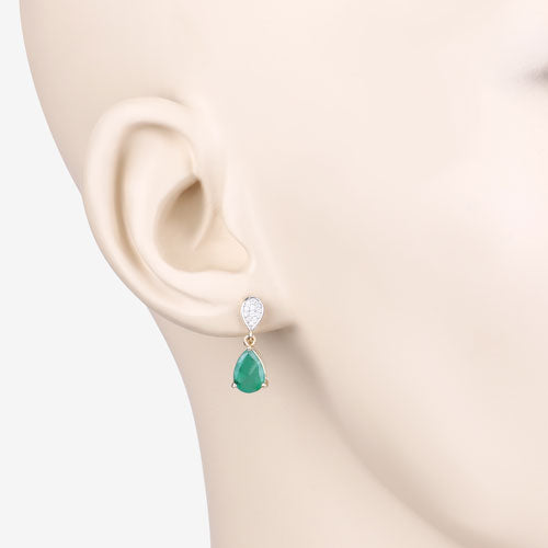 Pendientes de oro amarillo de 10K con esmeralda zambiana auténtica de 2,28 quilates y diamantes blancos