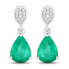 2.28 Carat Genuine Zambian Emerald and White Diamond 14K White Gold Earrings