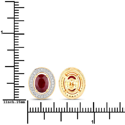 Pendientes de oro amarillo de 14 quilates con rubí genuino de 2,12 quilates y diamantes blancos