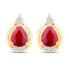 1.36 Carat Genuine Ruby and White Diamond 14K Yellow Gold Earrings