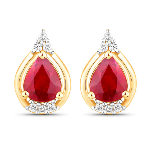 Pendientes de oro amarillo de 14 quilates con rubí genuino de 1,36 quilates y diamantes blancos