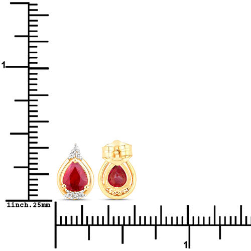 Pendientes de oro amarillo de 14 quilates con rubí genuino de 1,36 quilates y diamantes blancos