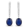 3.24 Carat Genuine Blue Sapphire and White Diamond 14K White Gold Earrings