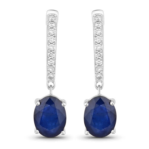 Pendientes de oro blanco de 14 quilates con zafiros azules genuinos de 3.24 quilates y diamantes blancos