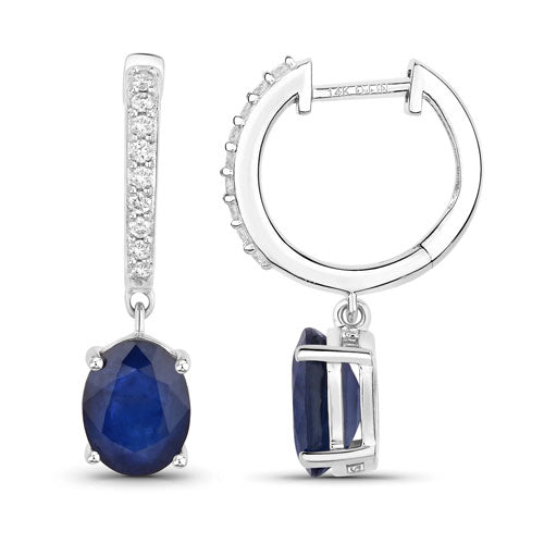 Pendientes de oro blanco de 14 quilates con zafiros azules genuinos de 3.24 quilates y diamantes blancos