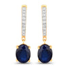 3.24 Carat Genuine Blue Sapphire and White Diamond 14K Yellow Gold Earrings