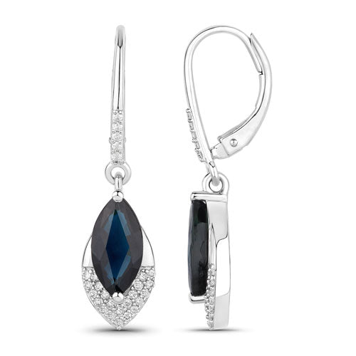 Pendientes de 2.79 quilates de zafiro azul genuino y diamantes blancos en oro blanco de 14K