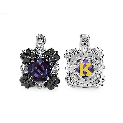 Pendientes de plata de ley .925 con amatista, zafiro blanco y diamante negro auténticos de 2,67 quilates