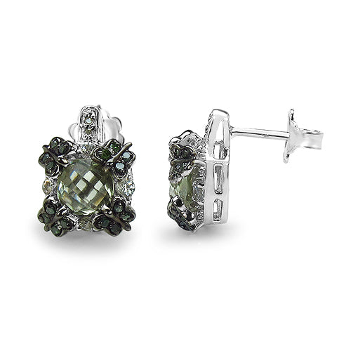 Pendientes de plata de ley .925 con 2.91 quilates de amatista verde genuina, zafiro blanco y diamantes verdes