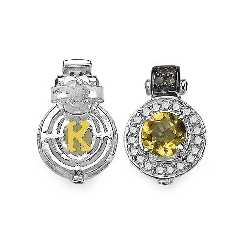Pendientes de Plata de Ley con Citrino Genuino de 1.00 Quilates y Acentos de Diamantes Genuinos de 0.31 ct.t.w.