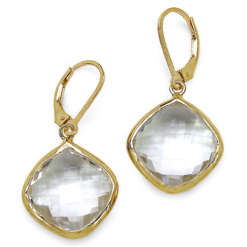 Pendientes de plata de ley con baño de oro amarillo de 14 quilates y cuarzo cristalino genuino de 23,86 quilates