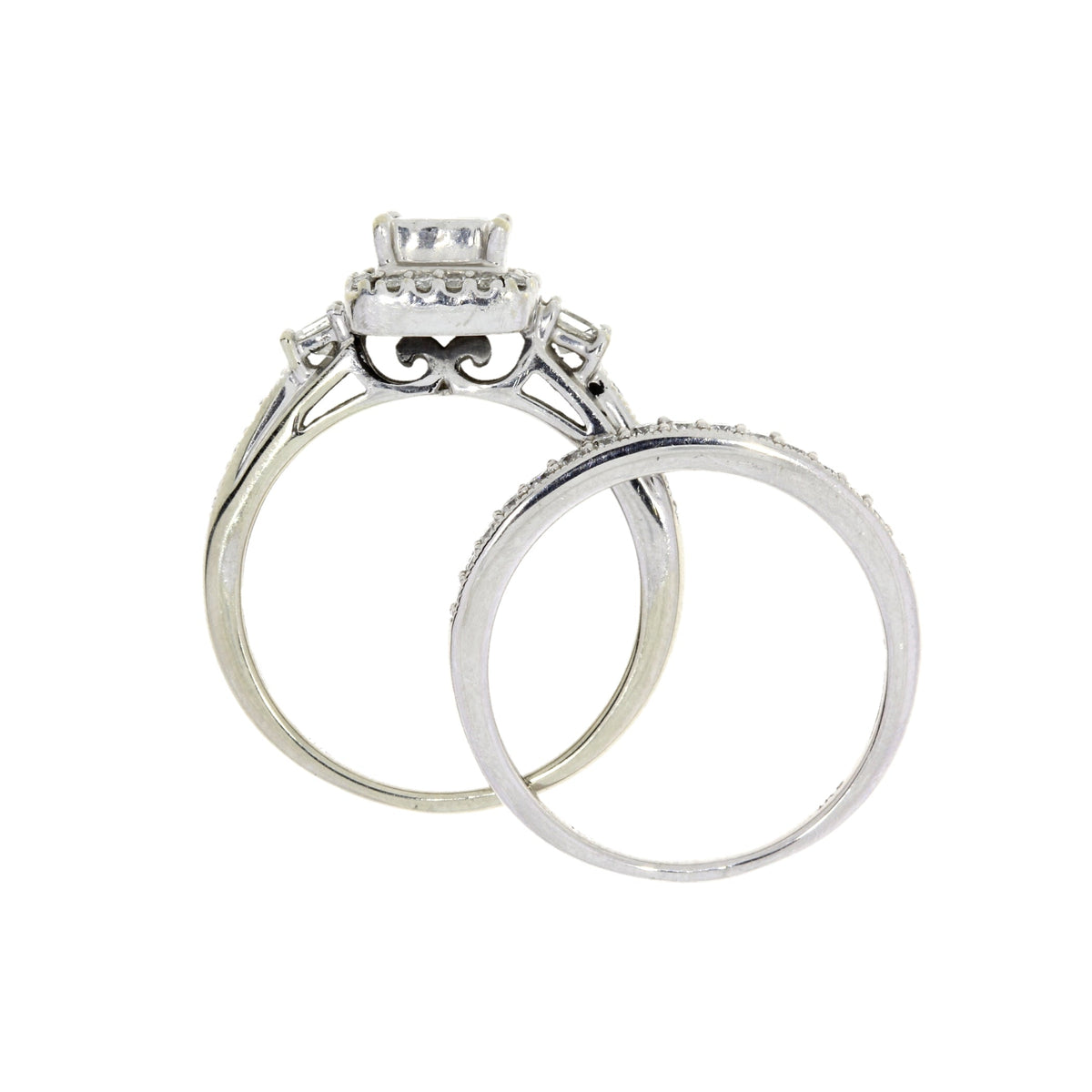 Juego de anillo de compromiso con diamante de 1.00 qt en oro blanco de 10 kt