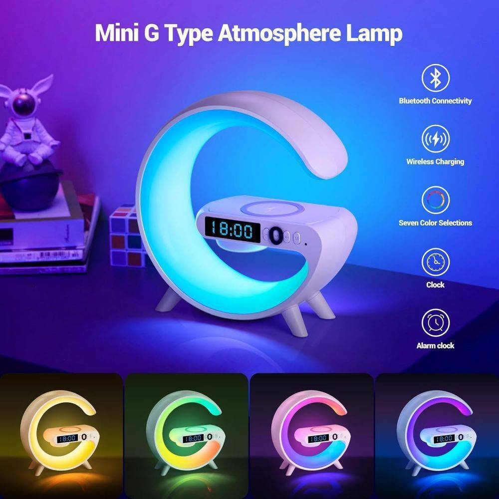 Smart G Lamp Night Light Bluetooth Speaker Wireless Charger LED RGB Alarm Clock