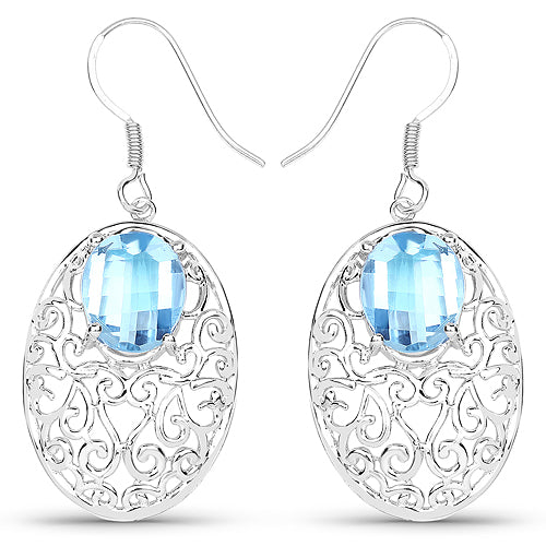 Pendientes de Plata de Ley .925 con Topacio Azul Genuino de 10.72 Quilates