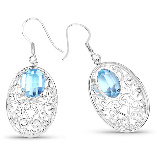 Pendientes de Plata de Ley .925 con Topacio Azul Genuino de 10.72 Quilates