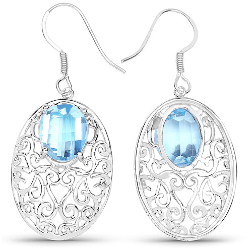 Pendientes de Plata de Ley .925 con Topacio Azul Genuino de 10.72 Quilates