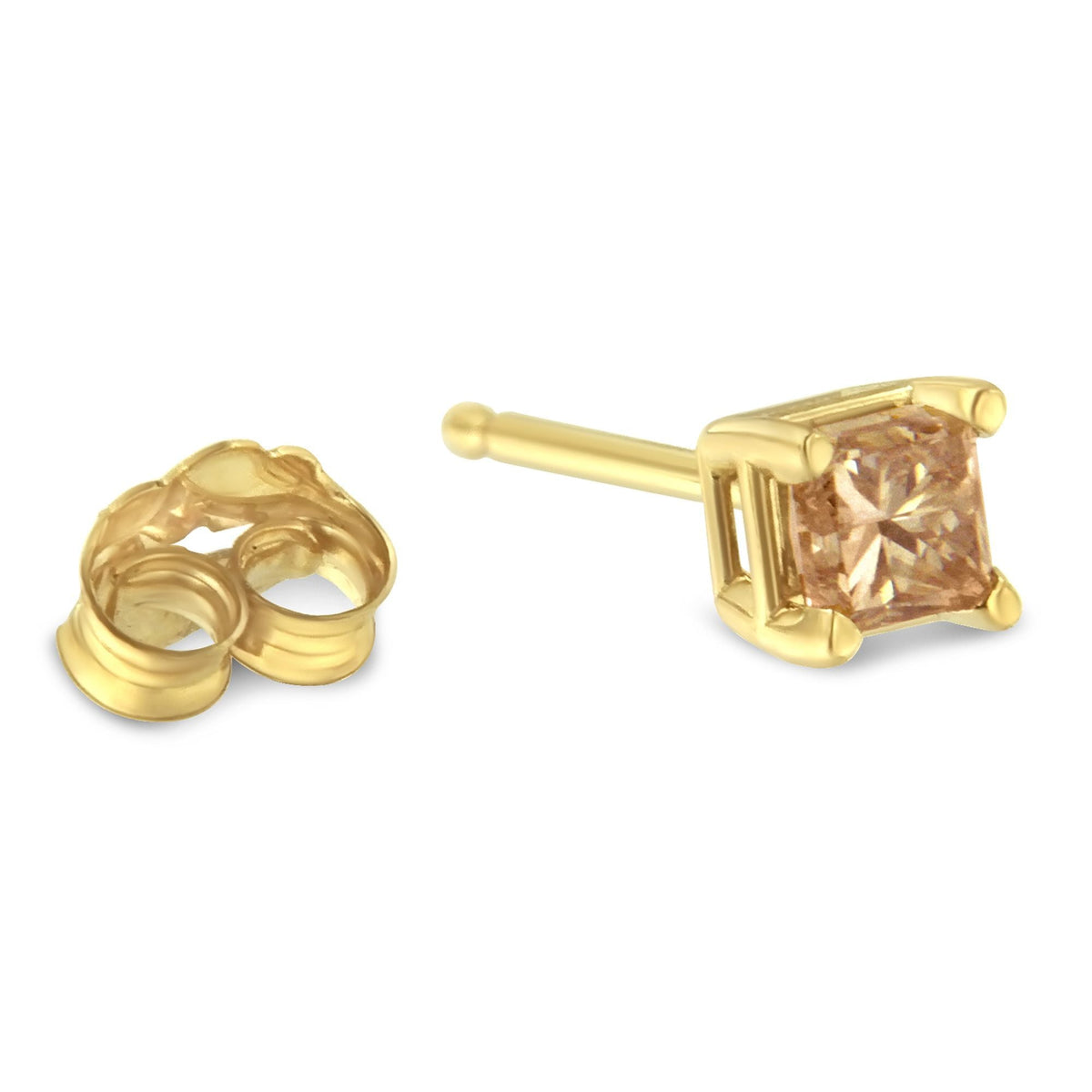 Pendientes de solitario con diamantes de corte princesa de 3/8 Cttw certificados por IGI, montura de 4 puntas, en oro amarillo de 14K (color K-L, claridad I1-I2)