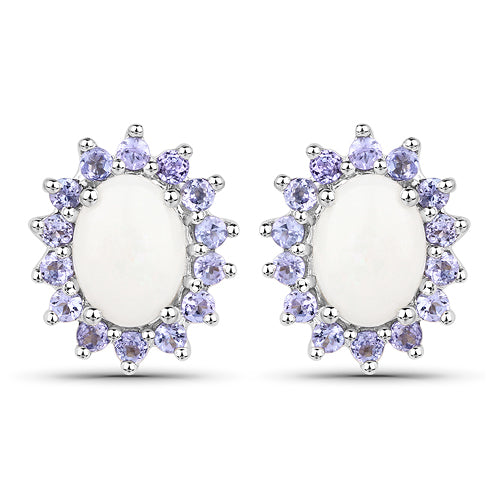2.44 Carat Genuine Opal and Tanzanite .925 Sterling Silver Earrings - imagen 5 de 7